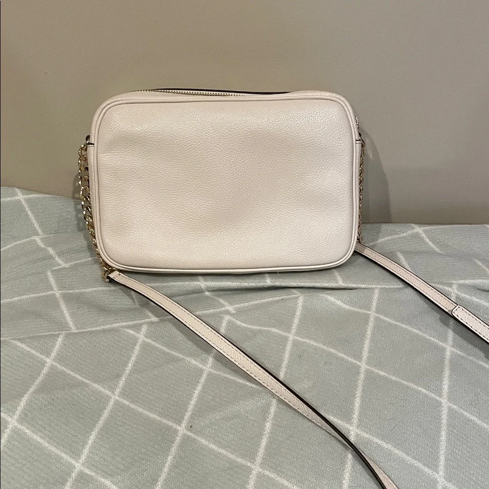 Michael Kors Cream Pebbled Leather Logo Crossbody Bag - Picture 2 of 7